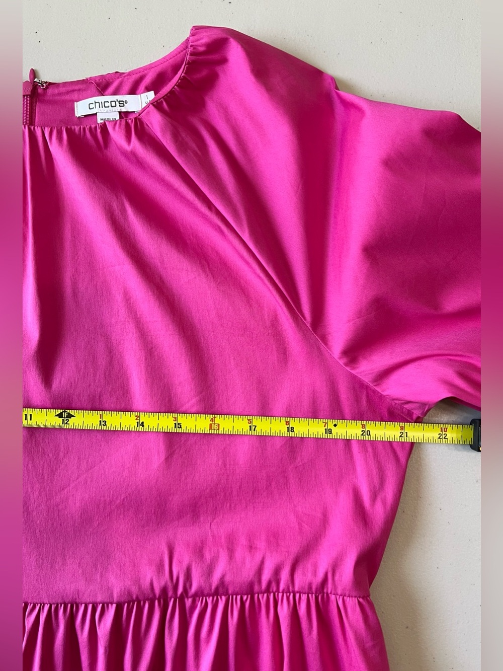 Chico’s Bahamian Pink Balloon Sleeve Tiered Dress Size 1 US 8 - Picture 5 of 13